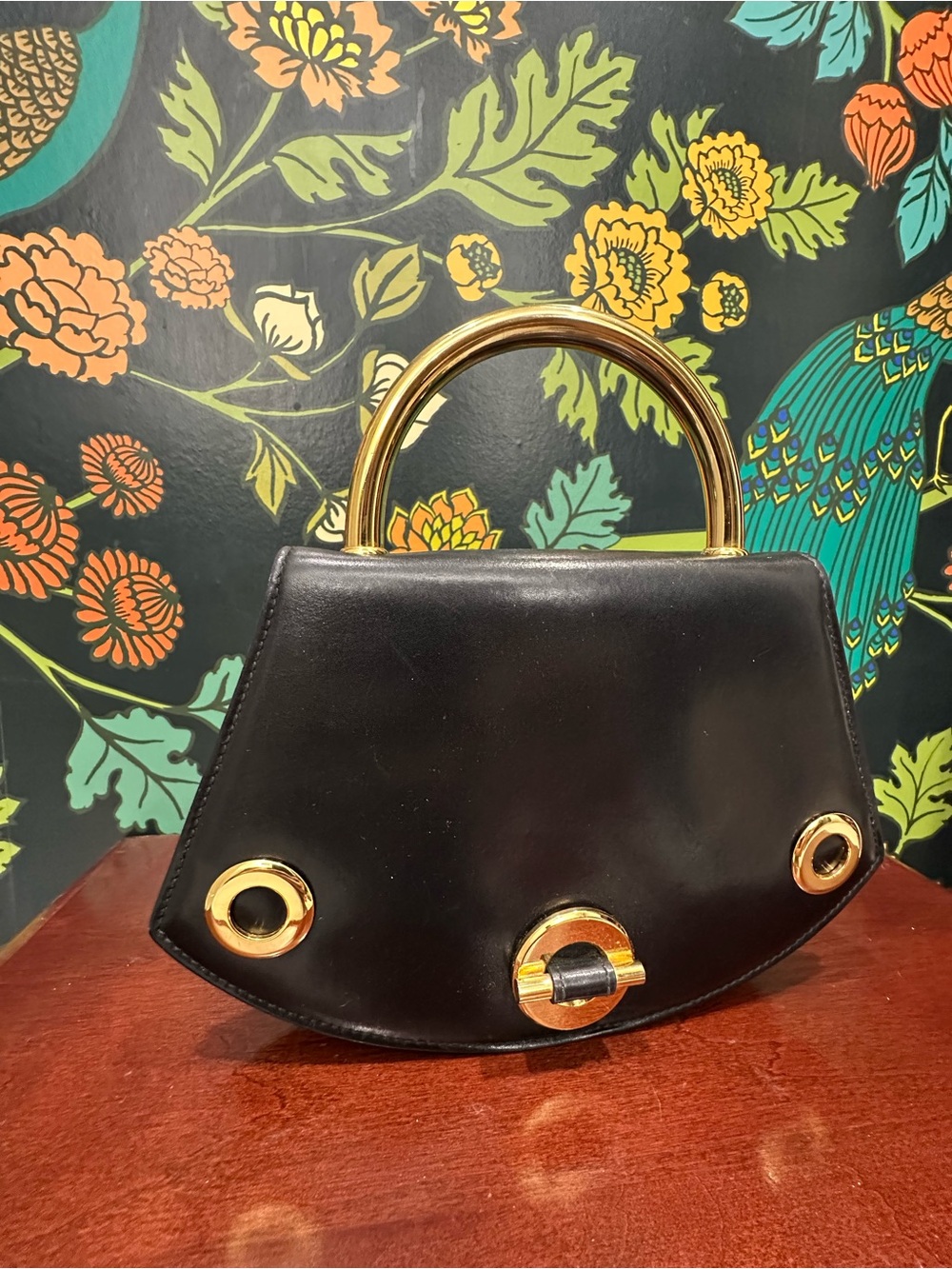 Vintage Bally Black Leather Top Handle Bag Gold Metal Handle Made in Italy - Picture 5 of 17